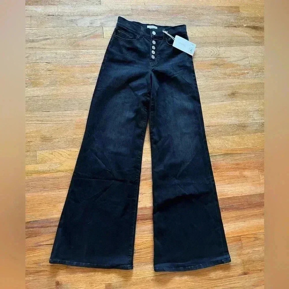 NWT Frame Denim Le Palazzo Exposed Button Wide Leg Jeans Manserra Black 26 - Picture 5 of 7
